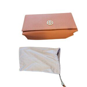 TORY BURCH Orange w Gold Logo GLASSES CASE & Cloth Glasses Cover